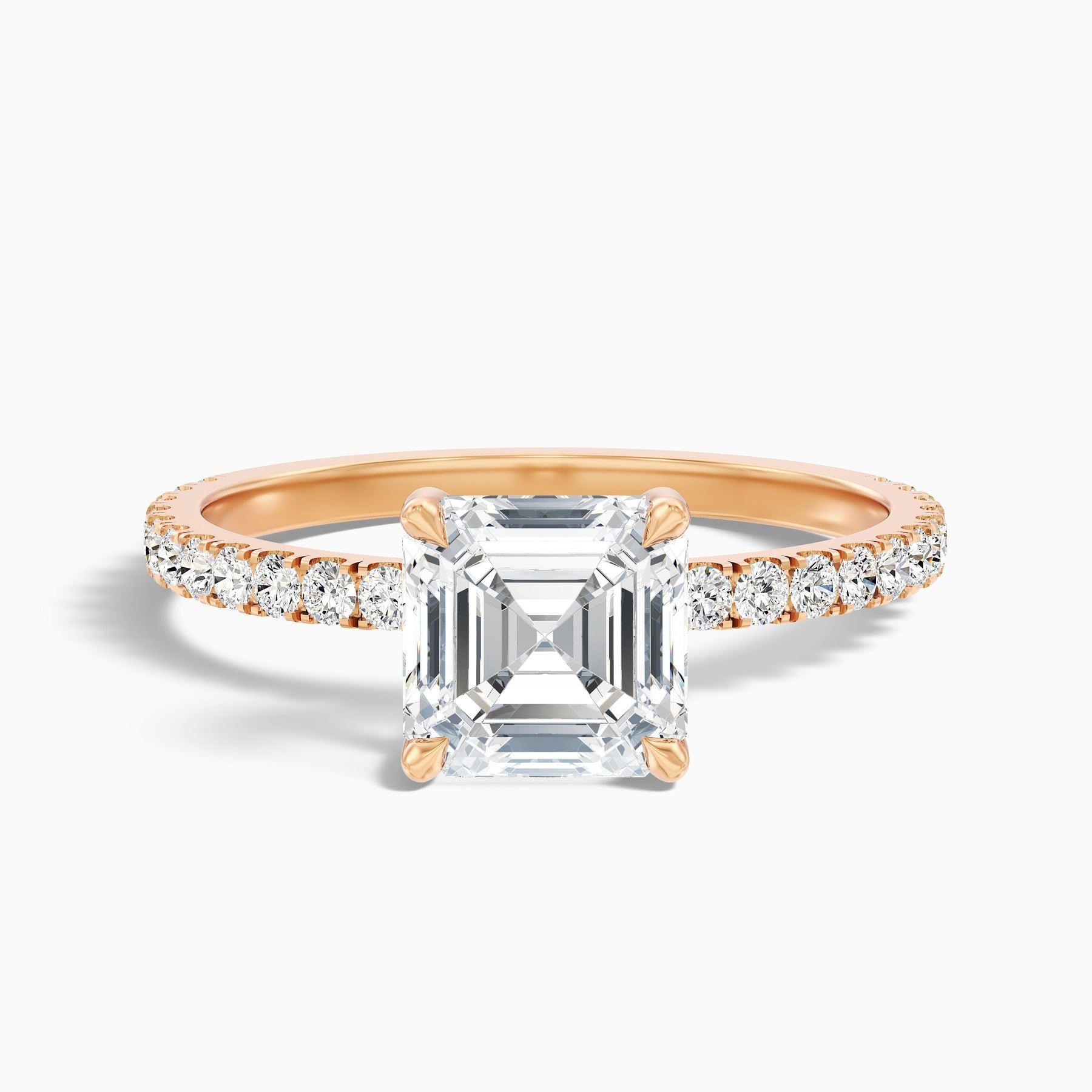 Crystaluxe Asscher Cut Side Stone Pave Lab Grown Diamond Engagement Ring